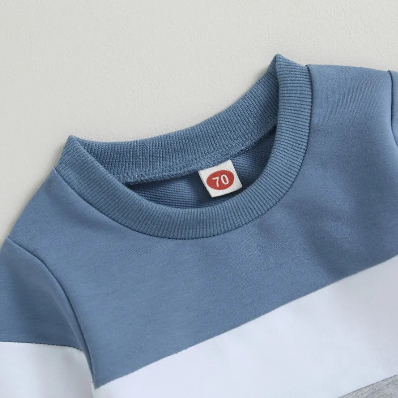 Bebê recém-nascido menino calça define roupas de outono 2 peça roupas contraste cor manga longa moletom e calças elásticas itens do bebê