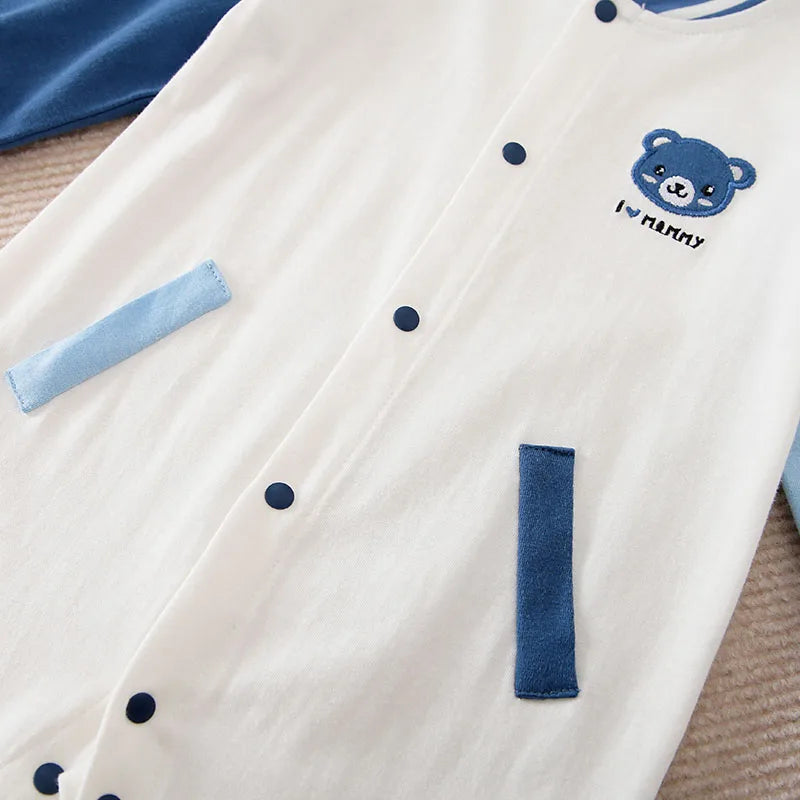 0-18m macacão do bebê bonito terno de beisebol urso de pelúcia bordado algodão macio primavera e outono manga comprida roupas recém-nascidos