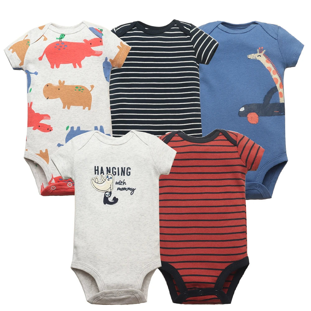 5 pçs/lote bebê meninos meninas bodysuits 100% algodão manga curta crianças roupas 6-24 meses roupas de bebê recém-nascido bebe macacão