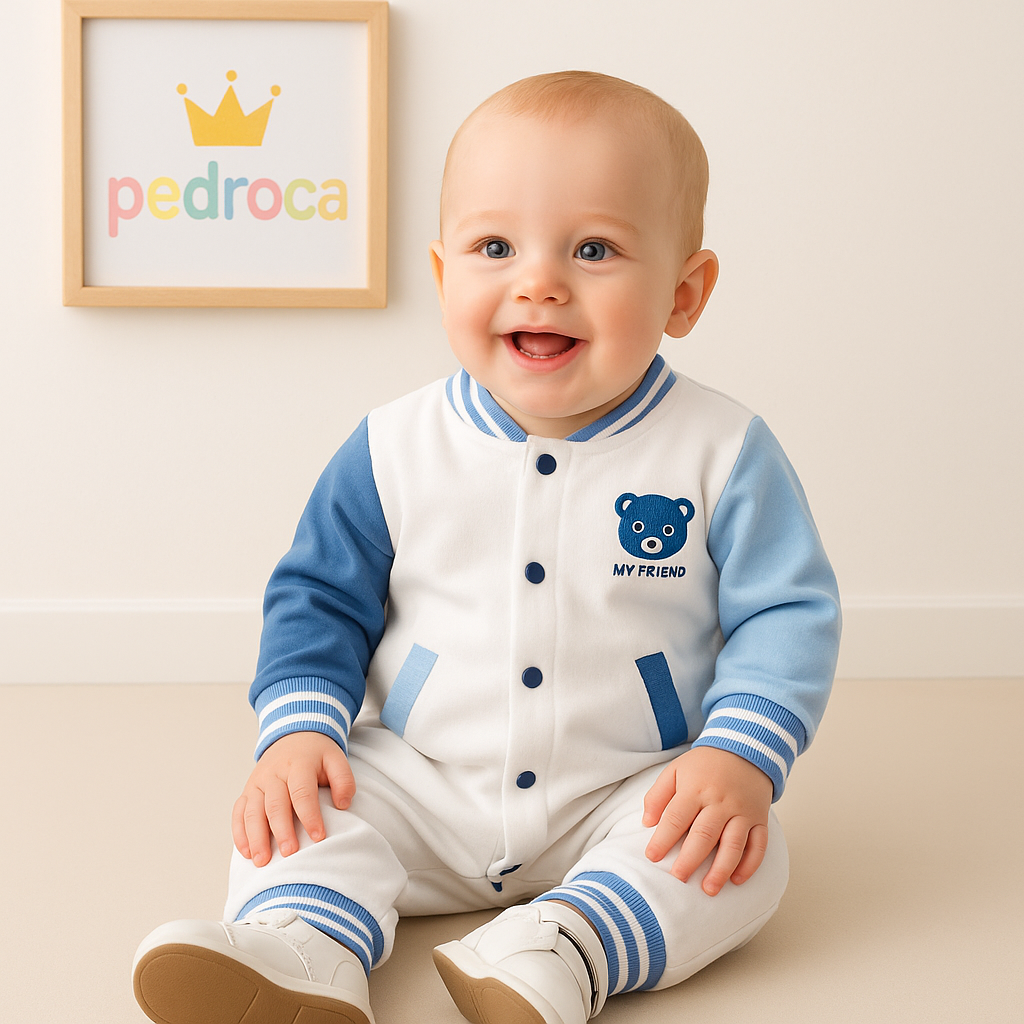 Macacão Algodão Pima com Bordado de Urso