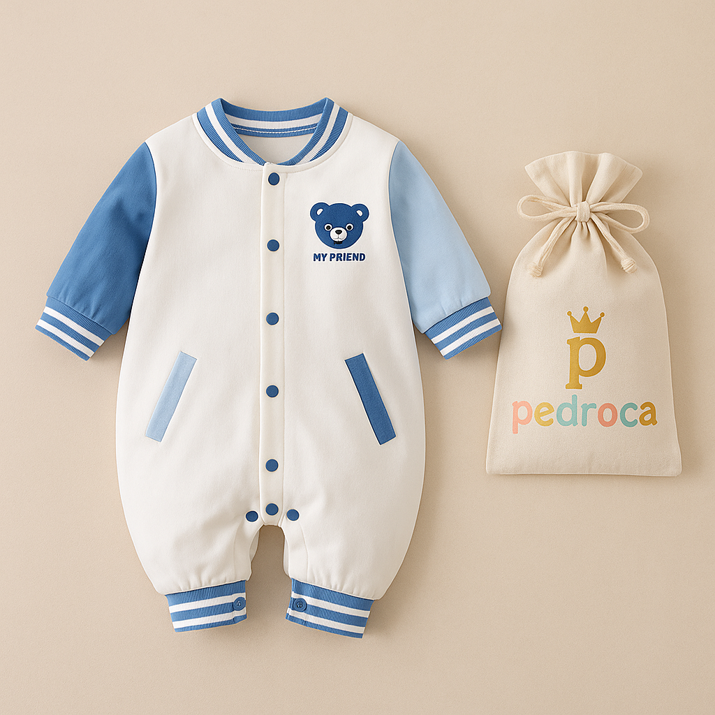 Macacão Algodão Pima com Bordado de Urso