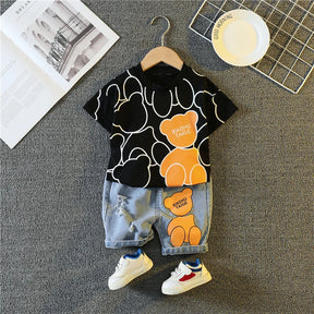 Novo verão roupas do bebê meninas terno crianças meninos moda dos desenhos animados camiseta shorts 2 pçs/sets criança traje casual crianças agasalhos