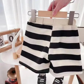 Conjuntos de verão para crianças, meninos, meninas, manga curta, camiseta listrada + shorts, conjunto de moda para bebês, gola redonda, agasalhos para crianças