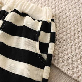 Conjuntos de verão para crianças, meninos, meninas, manga curta, camiseta listrada + shorts, conjunto de moda para bebês, gola redonda, agasalhos para crianças