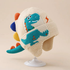Touca infantil dinossauro 3D em algodão e lã, design lúdico com detalhes vibrantes – moda Pedroca